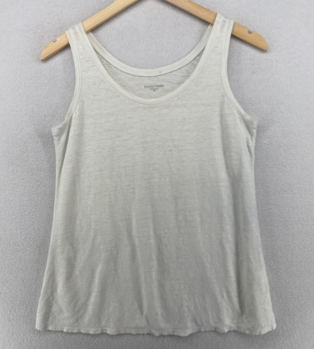 EILEEN FISHER Tank Top XS Organic Linen Slub Jersey Scoop Neck Shell White